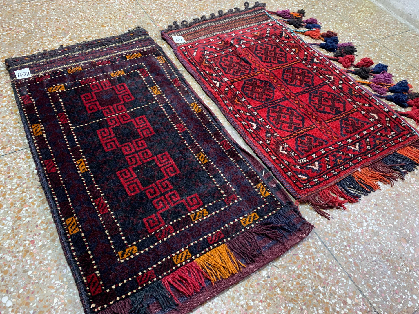 Set of 2 Vintage Balisht Rug Handmade Afghan Wool Rug, Oriental Antique Rug Baluchi design Rug, Cushion Cover Rug, Small Entryway Rug 2x3 ft