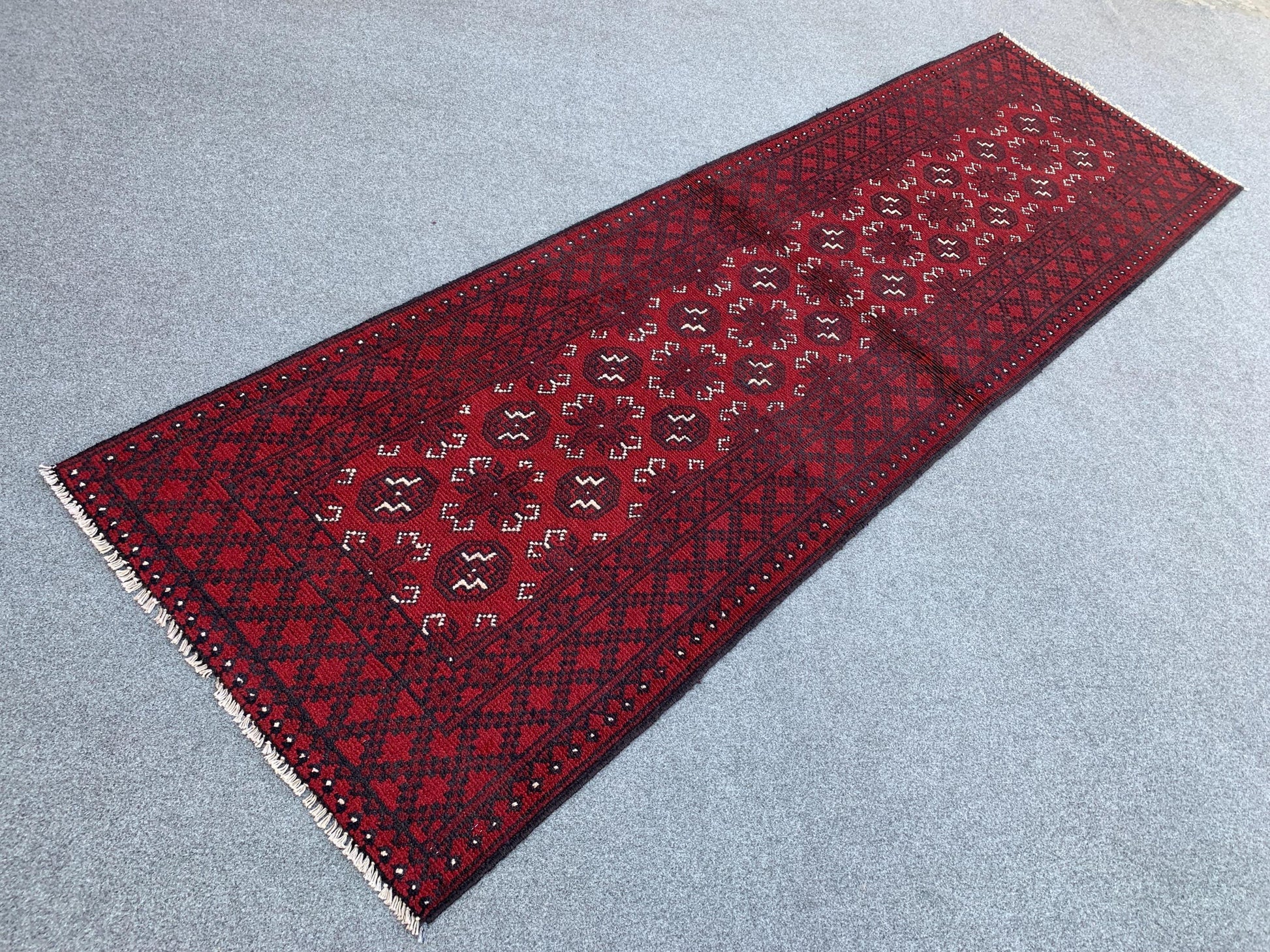 Aqcha Runner Rug 3x9 ft Handmade Afghan Rug Mowri design Aqcha Rug Oriental Wool Rug High Pile Rug Hallway Runner Rug Kitchen Runner Rug etc