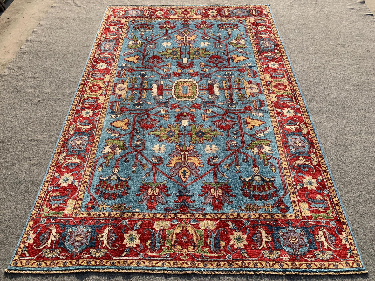 6x9 ft Afghan Handmade Wool Rug Blue Red Chobi Rug Natural dyes Rug Oriental Floral Rug Traditional Turkmen Rug Bedroom Rug Living Room Rug.