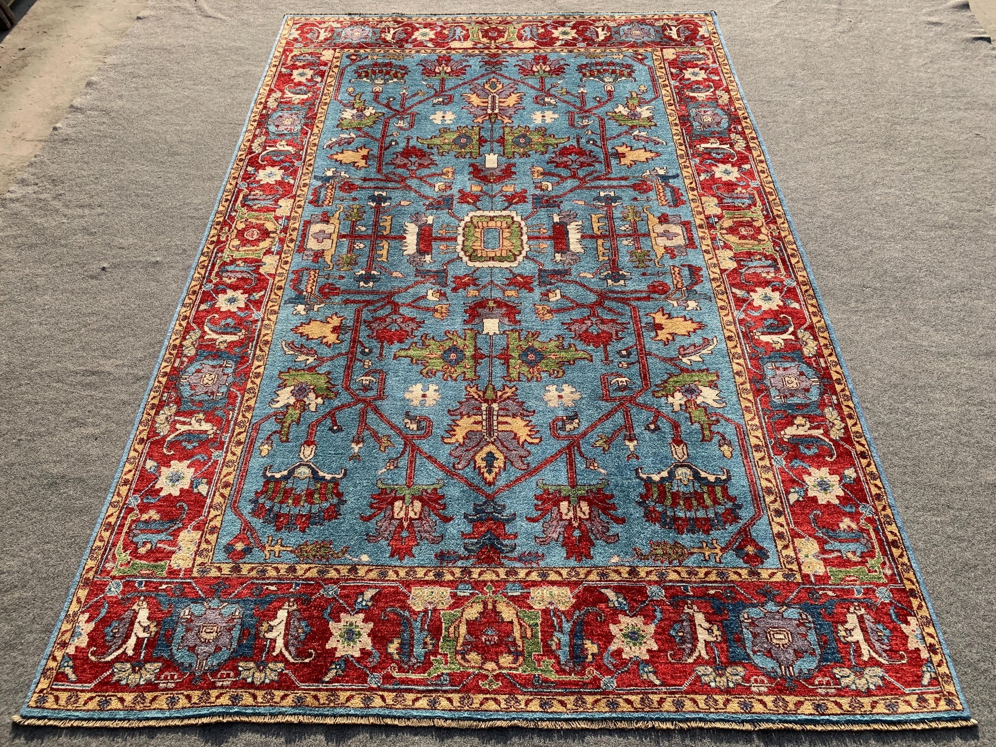 6x9 ft Afghan Handmade Wool Rug Blue Red Chobi Rug Natural dyes Rug Oriental Floral Rug Traditional Turkmen Rug Bedroom Rug Living Room Rug.