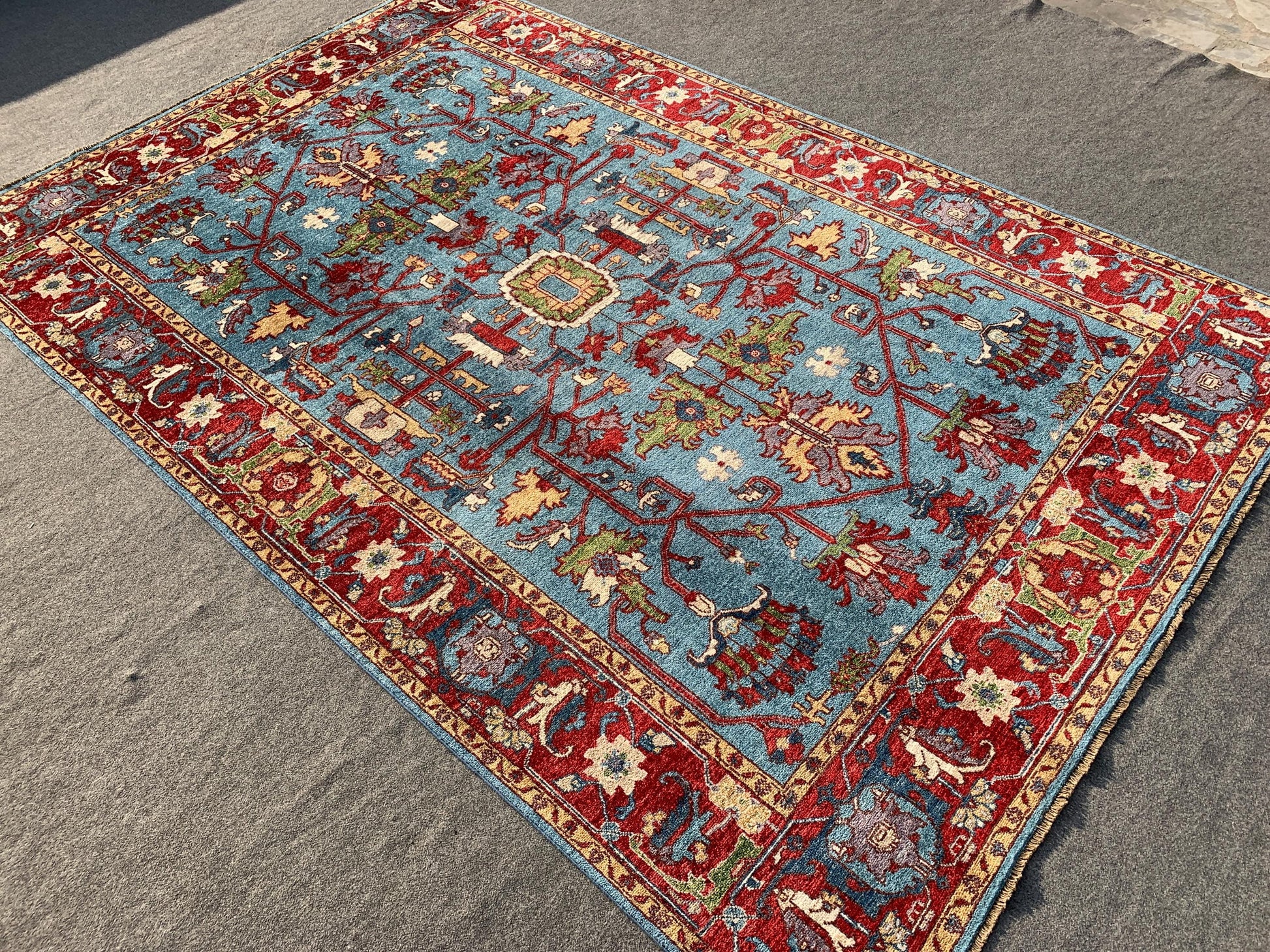 6x9 ft Afghan Handmade Wool Rug Blue Red Chobi Rug Natural dyes Rug Oriental Floral Rug Traditional Turkmen Rug Bedroom Rug Living Room Rug.