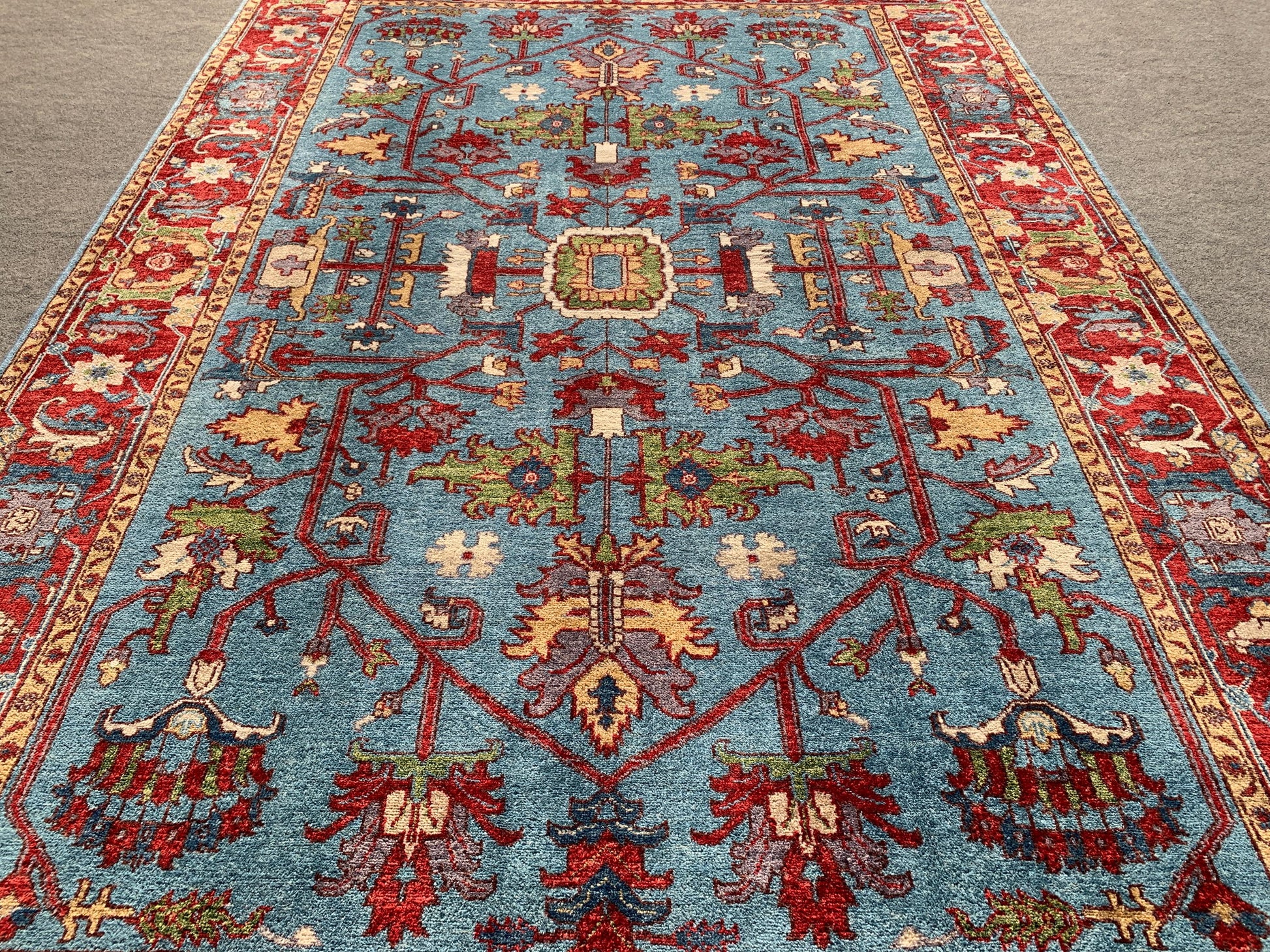 6x9 ft Afghan Handmade Wool Rug Blue Red Chobi Rug Natural dyes Rug Oriental Floral Rug Traditional Turkmen Rug Bedroom Rug Living Room Rug.