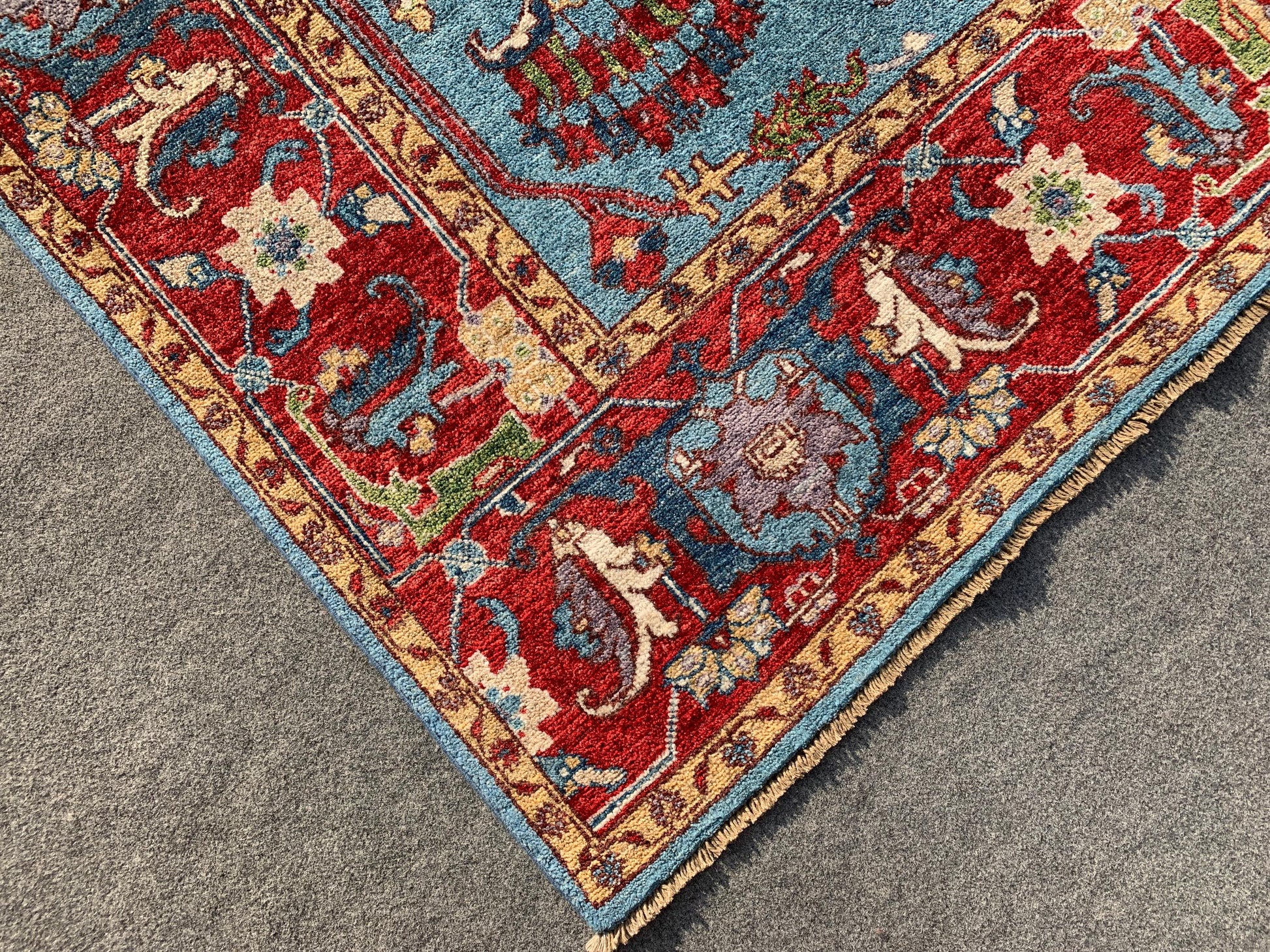 6x9 ft Afghan Handmade Wool Rug Blue Red Chobi Rug Natural dyes Rug Oriental Floral Rug Traditional Turkmen Rug Bedroom Rug Living Room Rug.