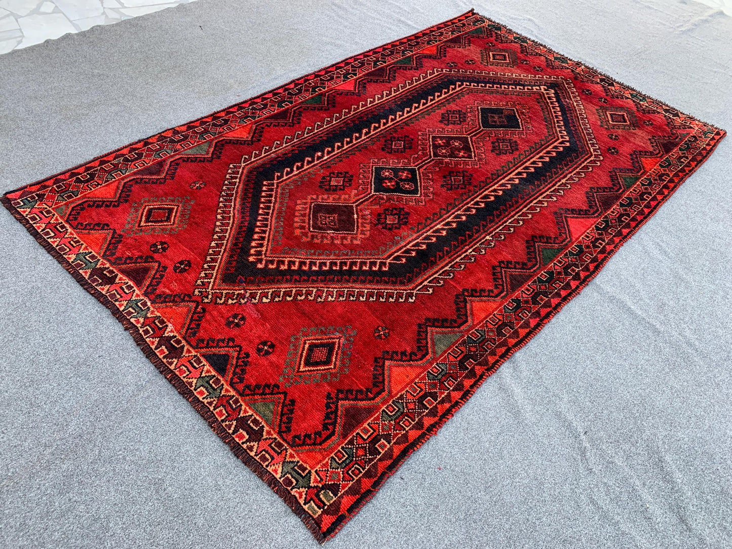 5x9 ft Vintage Red Rug Afghan Handmade Rug, Caucasian design Rug, Geometric Rug, Oriental Wool Rug, Tribal Antique Rug Entryway Bedroom Rug.