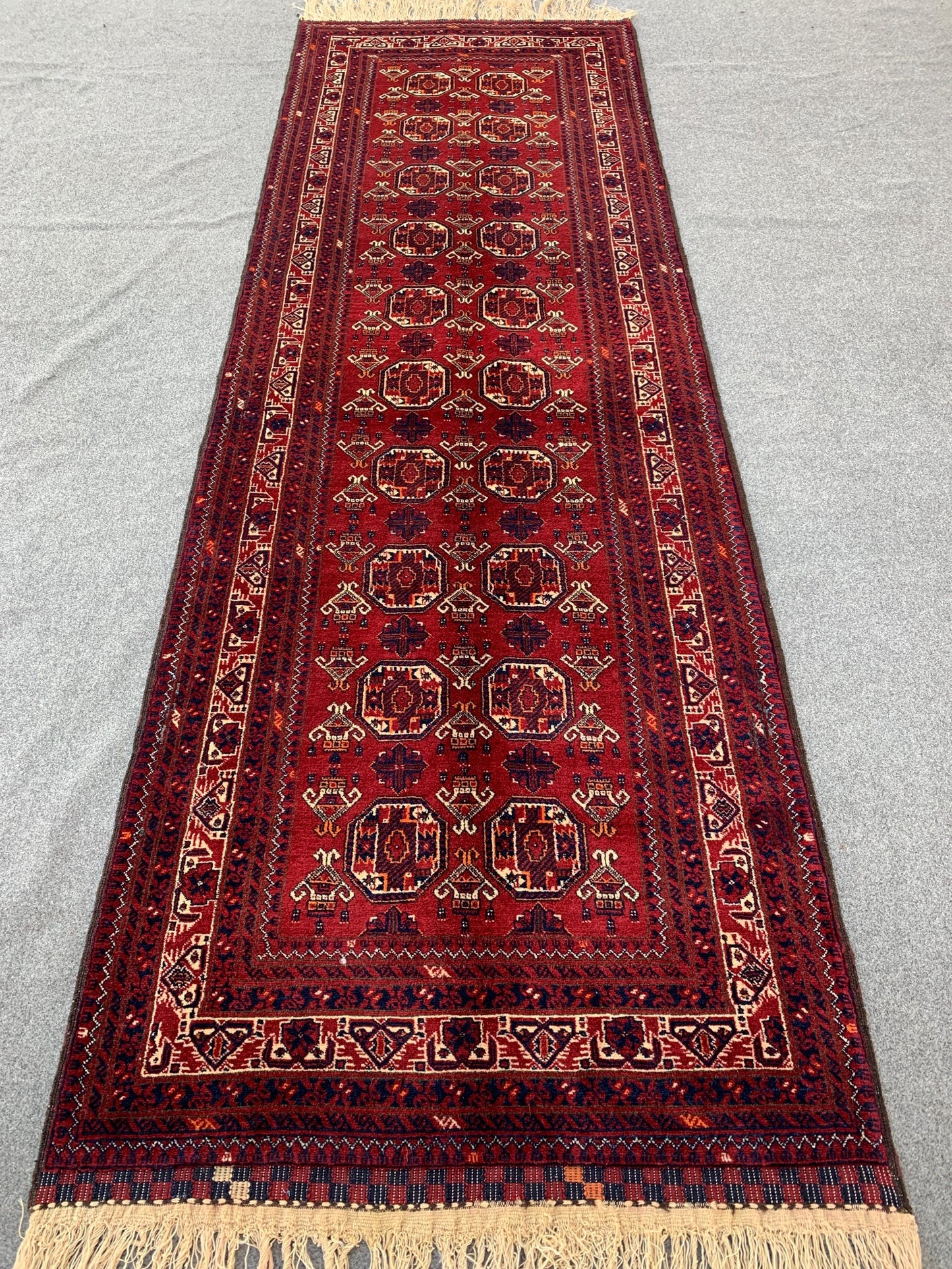 Vintage Kunduzi Runner Rug, 3x9 ft Afghan Handmade 100%Wool Rug, Bukhara design Rug, Gorgeous Rug, Oriental Rug, Bedroom Hallway Runner Rug.