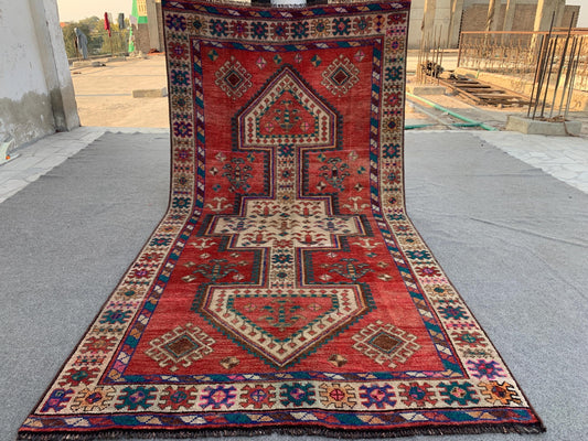 Vintage Afghan Rug 4x9 ft Handmade Wool Rug One of a kind Rug Geometric Rug Oriental Antique Rug Turkmen Tribal Rug Bedroom Living Room Rug.