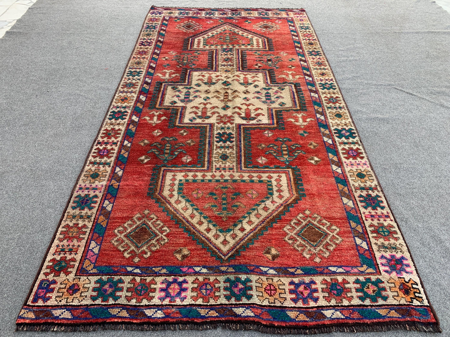 Vintage Afghan Rug 4x9 ft Handmade Wool Rug One of a kind Rug Geometric Rug Oriental Antique Rug Turkmen Tribal Rug Bedroom Living Room Rug.