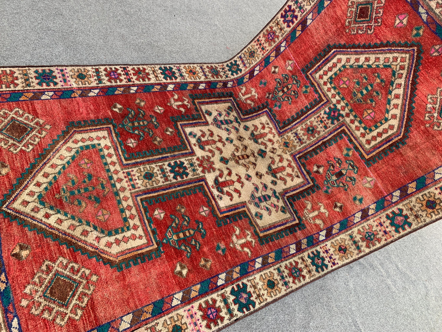 Vintage Afghan Rug 4x9 ft Handmade Wool Rug One of a kind Rug Geometric Rug Oriental Antique Rug Turkmen Tribal Rug Bedroom Living Room Rug.