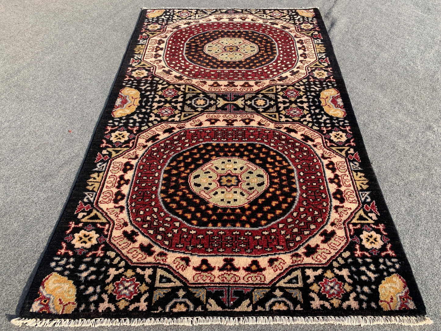 Black Chobi Rug 3x5 ft Handmade Afghan Rug Ersari design Rug, Oriental Wool Area Rug Natural dyes Rug, Bedroom Rug Kitchen Rug Entryway Rug.