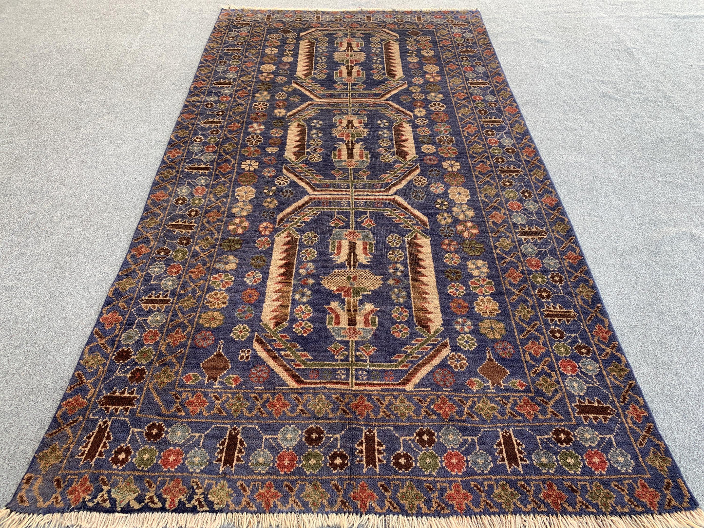 Vintage Floral Rug 4x6 ft Handmade Afghan Rug, Herati Baluchi Rug, Geometric Rug Oriental Wool Rug, Tribal Antique Rug Entryway Bedroom Rug.