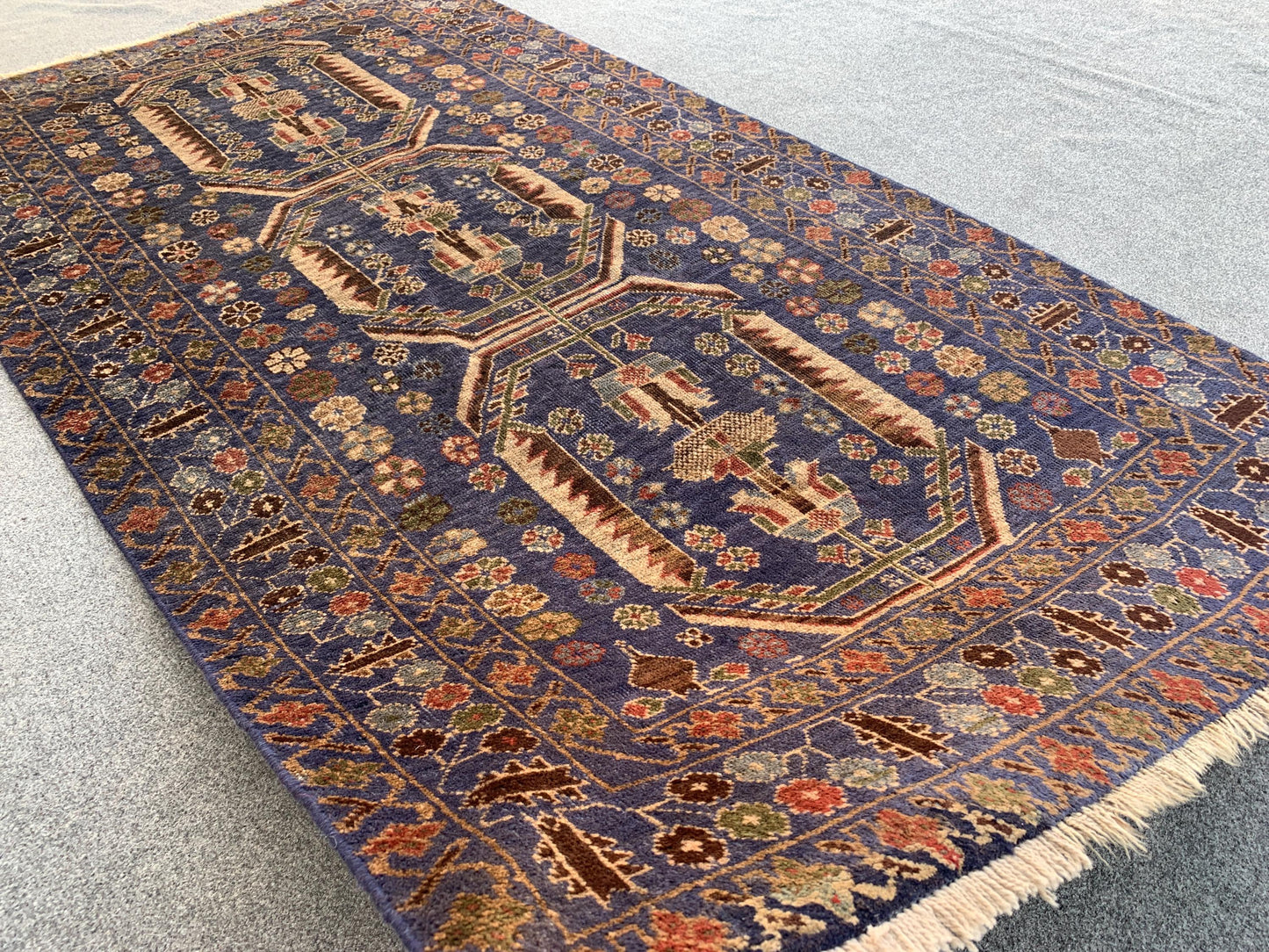 Vintage Floral Rug 4x6 ft Handmade Afghan Rug, Herati Baluchi Rug, Geometric Rug Oriental Wool Rug, Tribal Antique Rug Entryway Bedroom Rug.