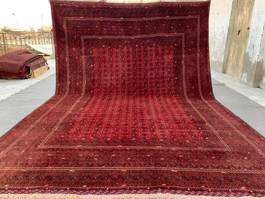 Large Afghan Rug 8x11 ft Handmade Turkmen Wool Rug, Vintage Red Rug Bukhara design Rug Oriental Antique Rug Dining Room Rug Living Room Rug.