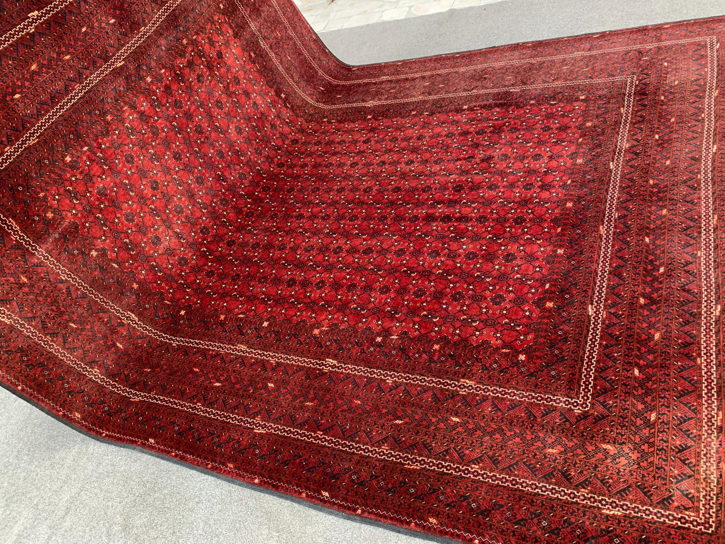 Large Afghan Rug 8x11 ft Handmade Turkmen Wool Rug, Vintage Red Rug Bukhara design Rug Oriental Antique Rug Dining Room Rug Living Room Rug.