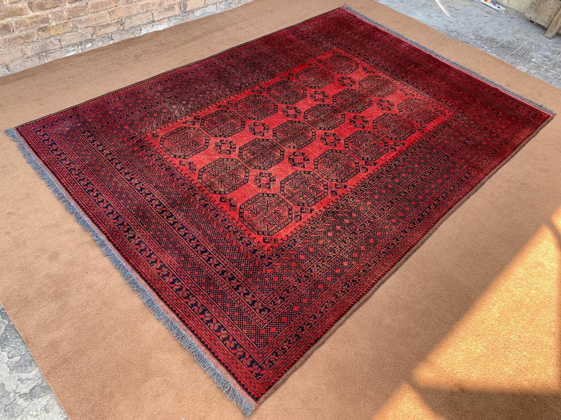 Vintage Afghan Rug 6x9 ft Handmade Wool Area Rug Turkmen Ersari design Rug Traditional Rug Antique Oriental Rug Bedroom Rug Living Room Rug.