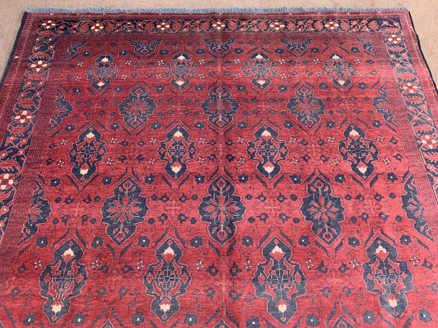 Vintage Red Rug 6x9 ft Handmade Afghan Wool Rug, Antique Bukhara Rug Tribal Turkmen Rug Oriental Floral Rug Bedroom Rug Living Room Rug etc.