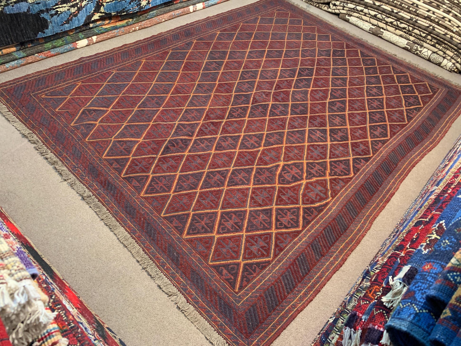 Vintage Kilim Rug 7x9 ft Hand Knotted Afghan Wool Rug Geometric Kilim Rug Antique Mashwani Kilim Rug Tribal Oriental Rug Kitchen Bedroom Rug