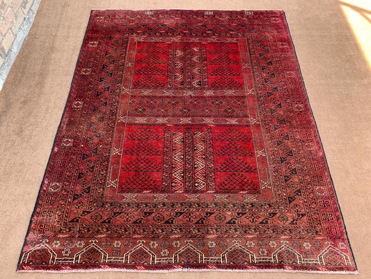 5x6 ft Vintage Parda Rug Handmade Wool Rug, Turkmen Famous Parda Rug, Antique Afghan Rug, Oriental Area Rug Red Bedroom Rug Living Room Rug.