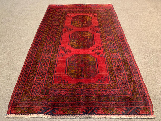 Vintage Red Rug 2x4 ft Handmade Afghan Wool Rug Antique Ersari design Rug Turkmen Tribal Rug Oriental Area Rug Entryway Bedroom Kitchen Rug.