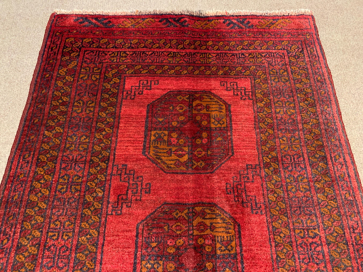 Vintage Red Rug 2x4 ft Handmade Afghan Wool Rug Antique Ersari design Rug Turkmen Tribal Rug Oriental Area Rug Entryway Bedroom Kitchen Rug.