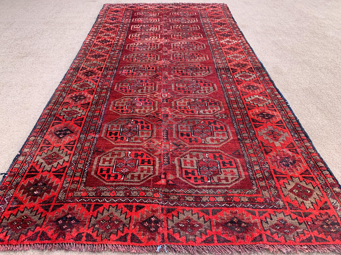 Vintage Rug 3x6 ft Handmade Afghan Wool Rug Turkmen Tekke design Rug Oriental Area Rug Bedroom Rug 1960s Antique Rug Hallway Runner Rug etc.