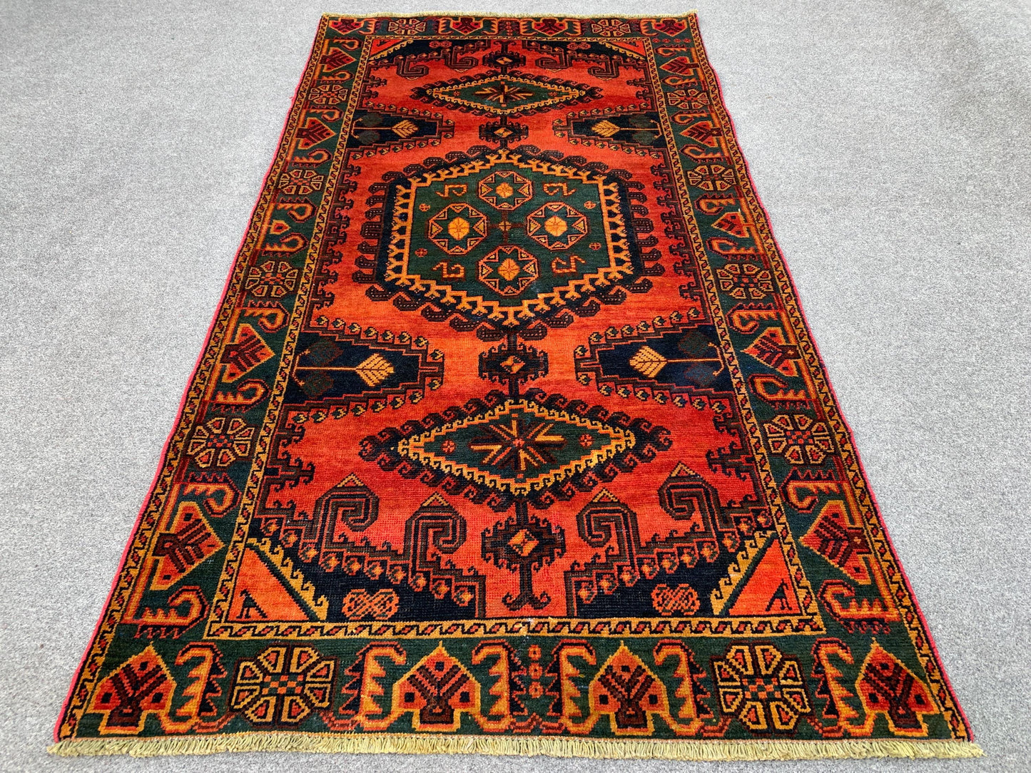 Antique Geometric Rug 4x7 ft Afghan Handmade Wool Rug One of a kind Rug Oriental Vintage Rug Low Pile Tribal Rug Bedroom Rug Living Room Rug