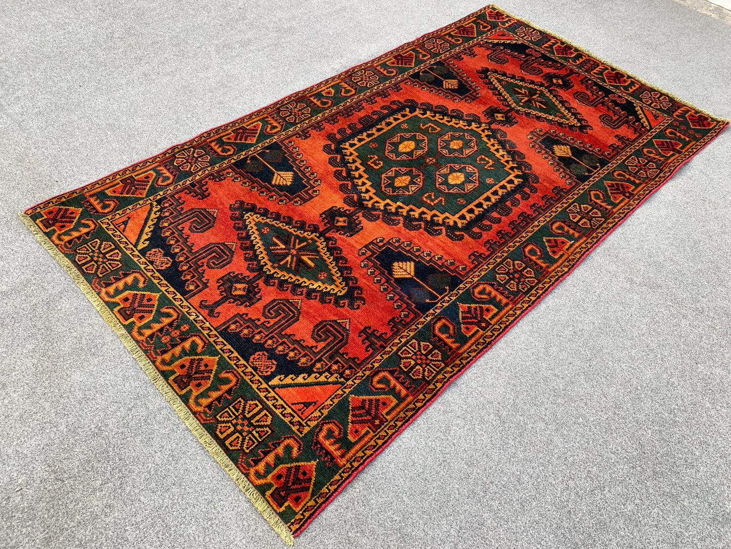 Antique Geometric Rug 4x7 ft Afghan Handmade Wool Rug One of a kind Rug Oriental Vintage Rug Low Pile Tribal Rug Bedroom Rug Living Room Rug