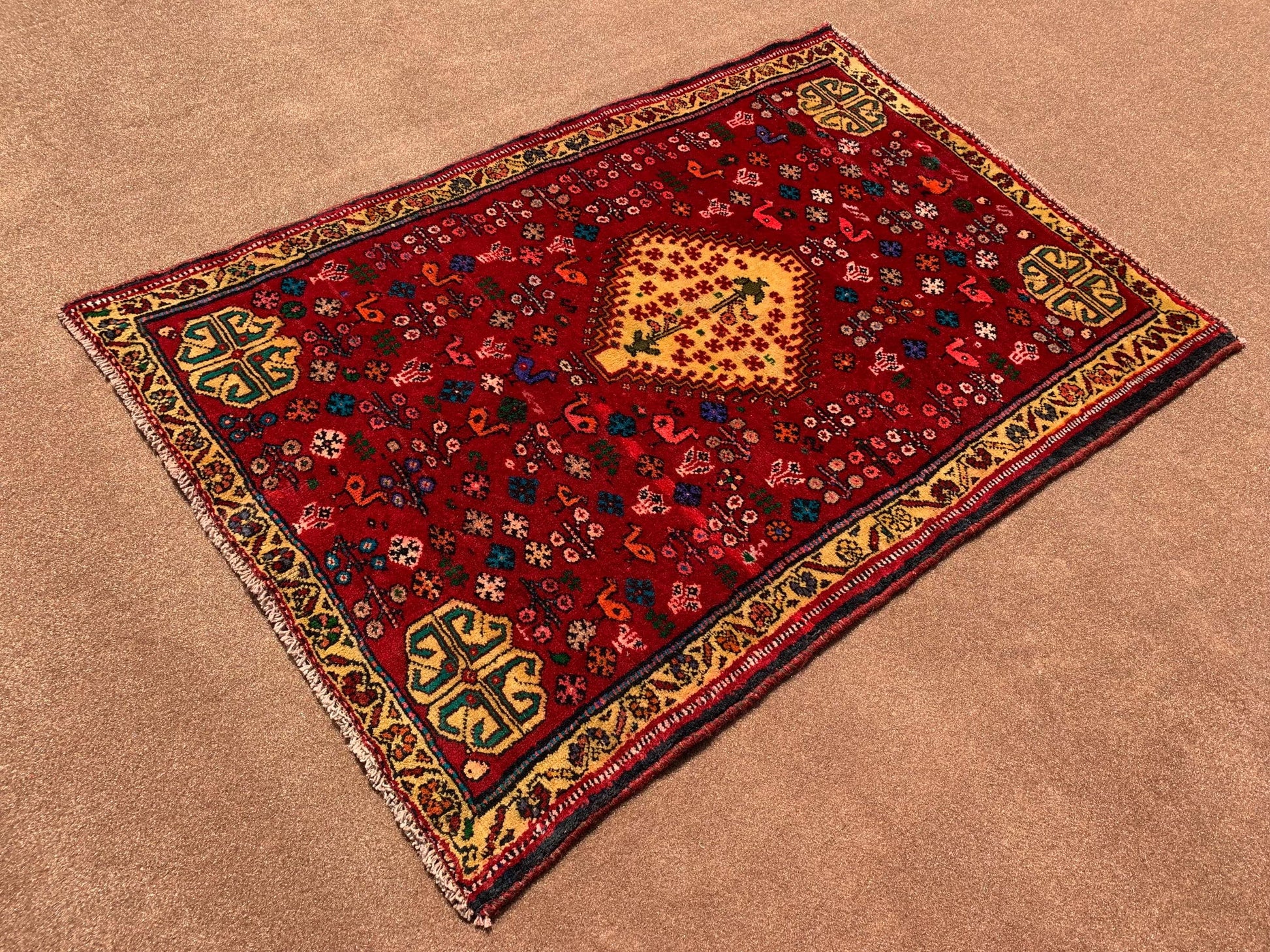Antique Caucasian Rug 3x5 ft Afghan Handmade Rug Pictorial Floral Rug Vintage Oriental Rug Tribal Wool Area Rug Bedroom Rug Kitchen Rug etc.