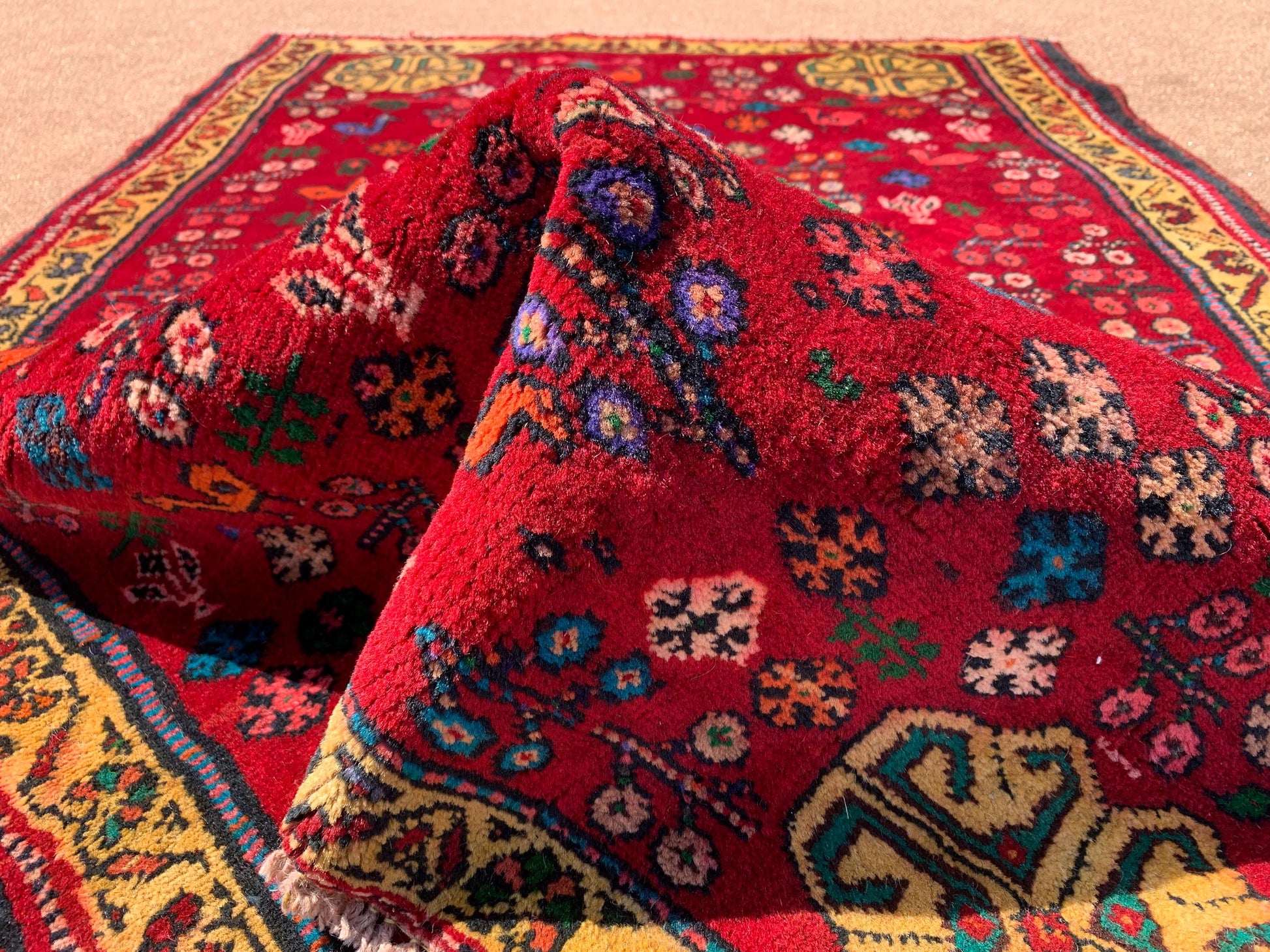 Antique Caucasian Rug 3x5 ft Afghan Handmade Rug Pictorial Floral Rug Vintage Oriental Rug Tribal Wool Area Rug Bedroom Rug Kitchen Rug etc.