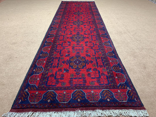 Red Runner Rug 3x9 ft Afghan Handmade Wool Rug, Bukhara design Khal Muhammadi Runner Rug, Veg Dyes Rug Oriental Area Rug Hallway Runner Rug.