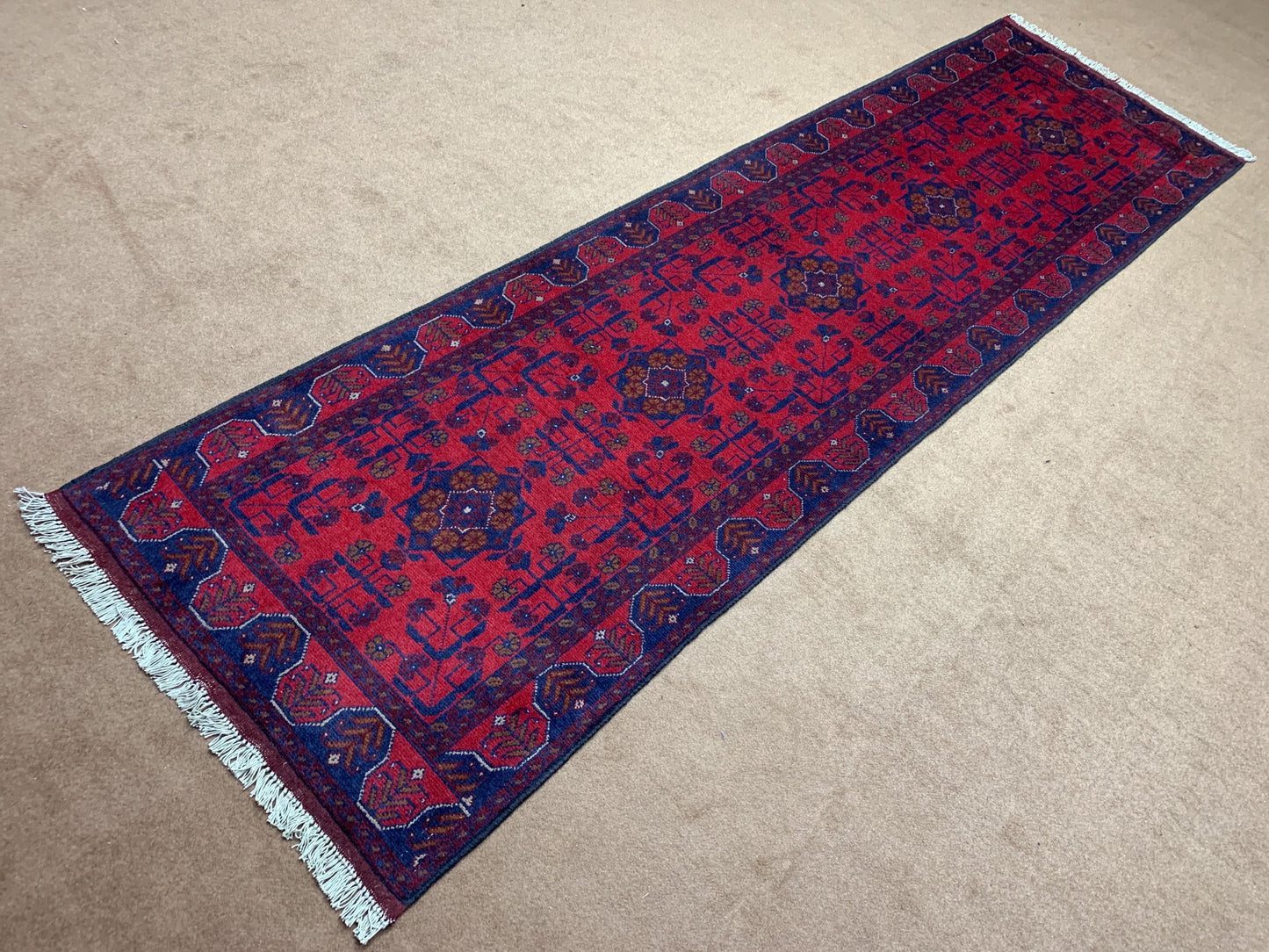 Red Runner Rug 3x9 ft Afghan Handmade Wool Rug, Bukhara design Khal Muhammadi Runner Rug, Veg Dyes Rug Oriental Area Rug Hallway Runner Rug.