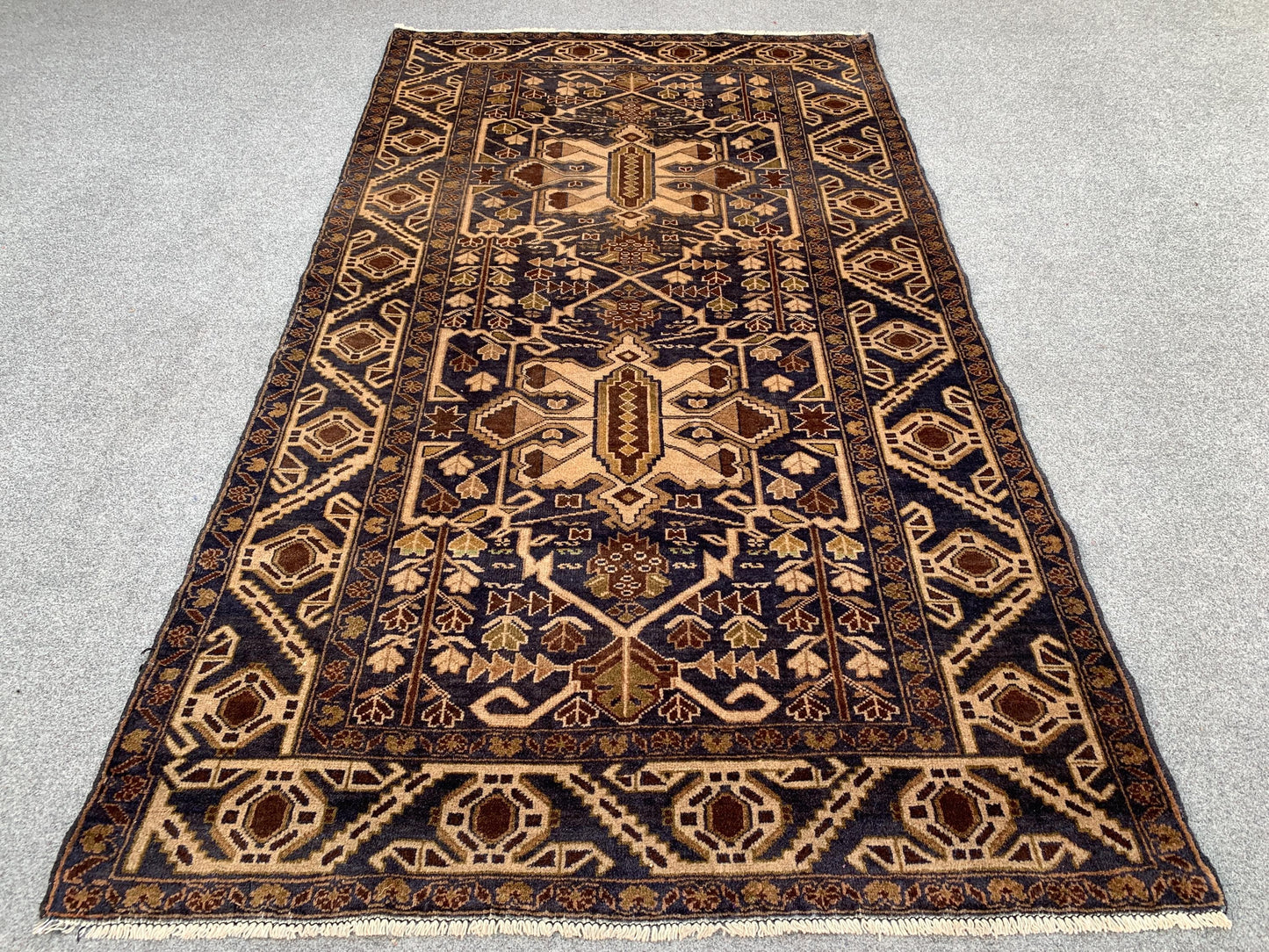 4x6 ft Vintage Wool Rug Afghan Handmade Rug Herati Baluchi Rug, Geometric Rug Oriental Tribal Rug, Antique Rug Rugs for Bedroom Kitchen Rug.