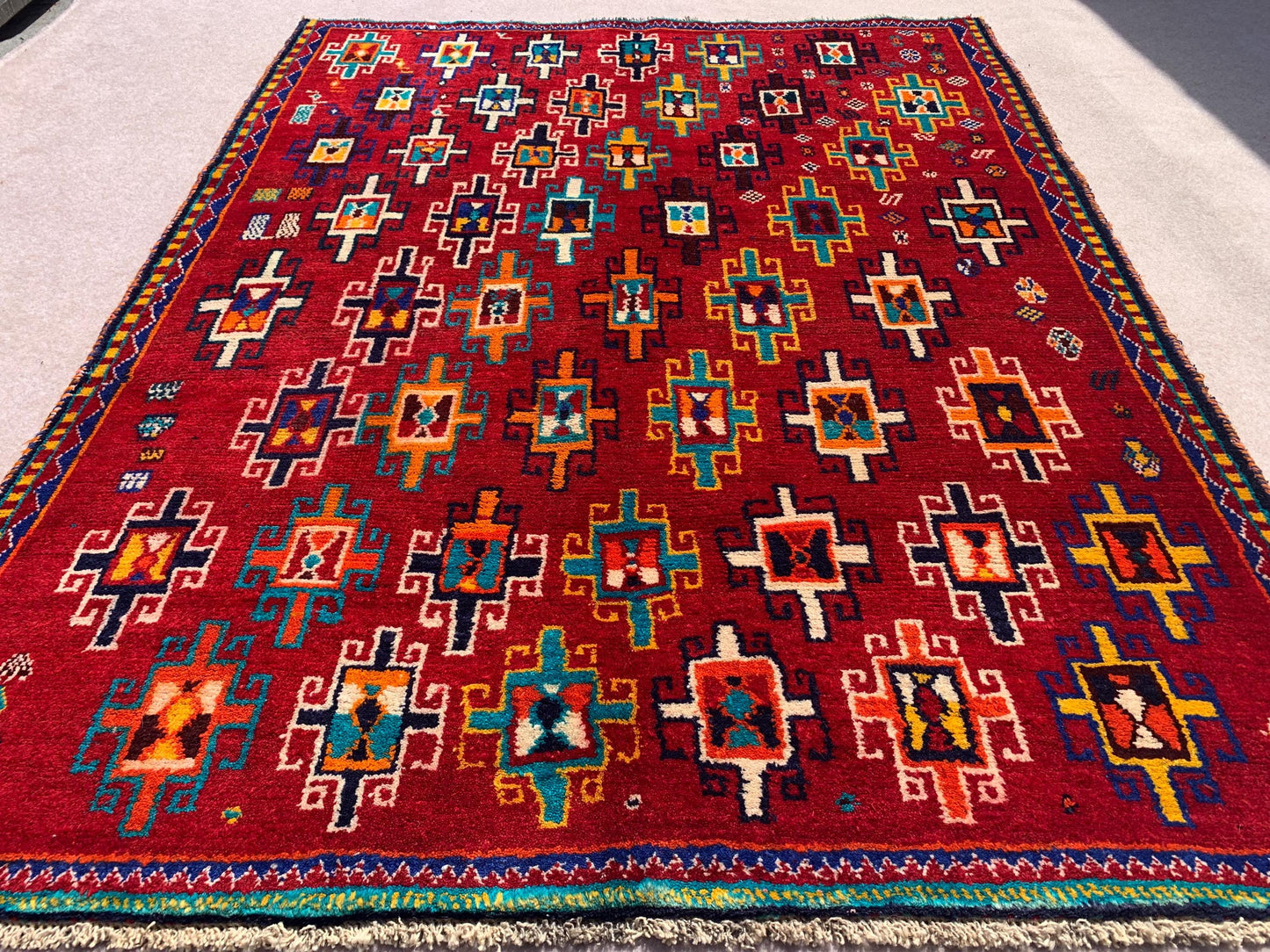 Vintage Red Rug 4x6 ft Handmade Afghan Wool Rug, Tribal Turkmen Rug Multi colors Rug, Collectors piece Rug Oriental Antique Rug Bedroom Rug.