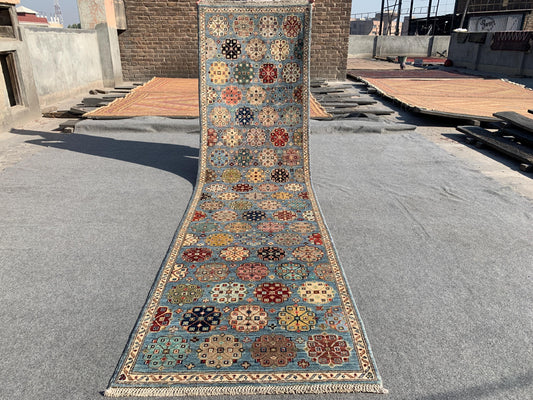 Runner Afghan Rug 3x10 ft Handmade Turkmen Rug, Floral design Chobi Rug, Oriental Wool Rug, Natural dyes Rug Kitchen Rug Hallway Runner Rug.