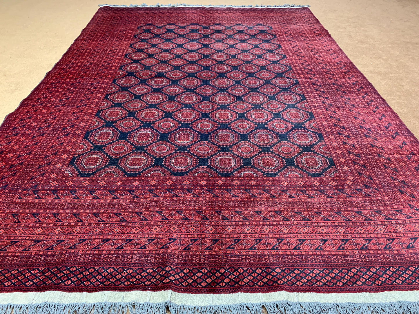 Vintage Navy Blue Red Afghan Rug 6x9 ft Handmade Turkmen Wool Rug, Famous Patnoos Gull Rug, Oriental Tribal Rug Bedroom Rug Living Room Rug.