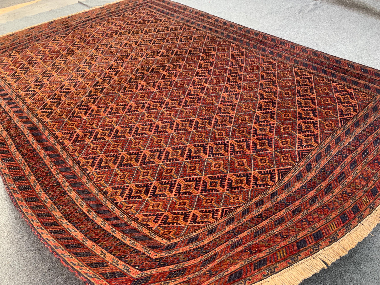 Antique Afghan Kilim Rug 7x9 ft Handmade Wool Rug Herati Mashwani Kilim Rug, Vintage Oriental Rug High Low Pile Rug Living Room Bedroom Rug.