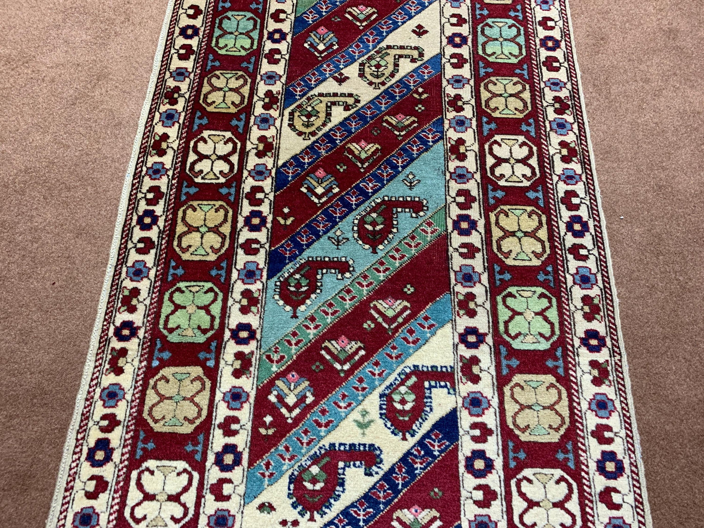 Afghan Runner Rug 2x10 ft Handmade Afghan Rug, Geometric Floral Runner Rug Oriental Wool Rug, Turkmen Tribal Rug Bedroom Hallway Runner Rug.