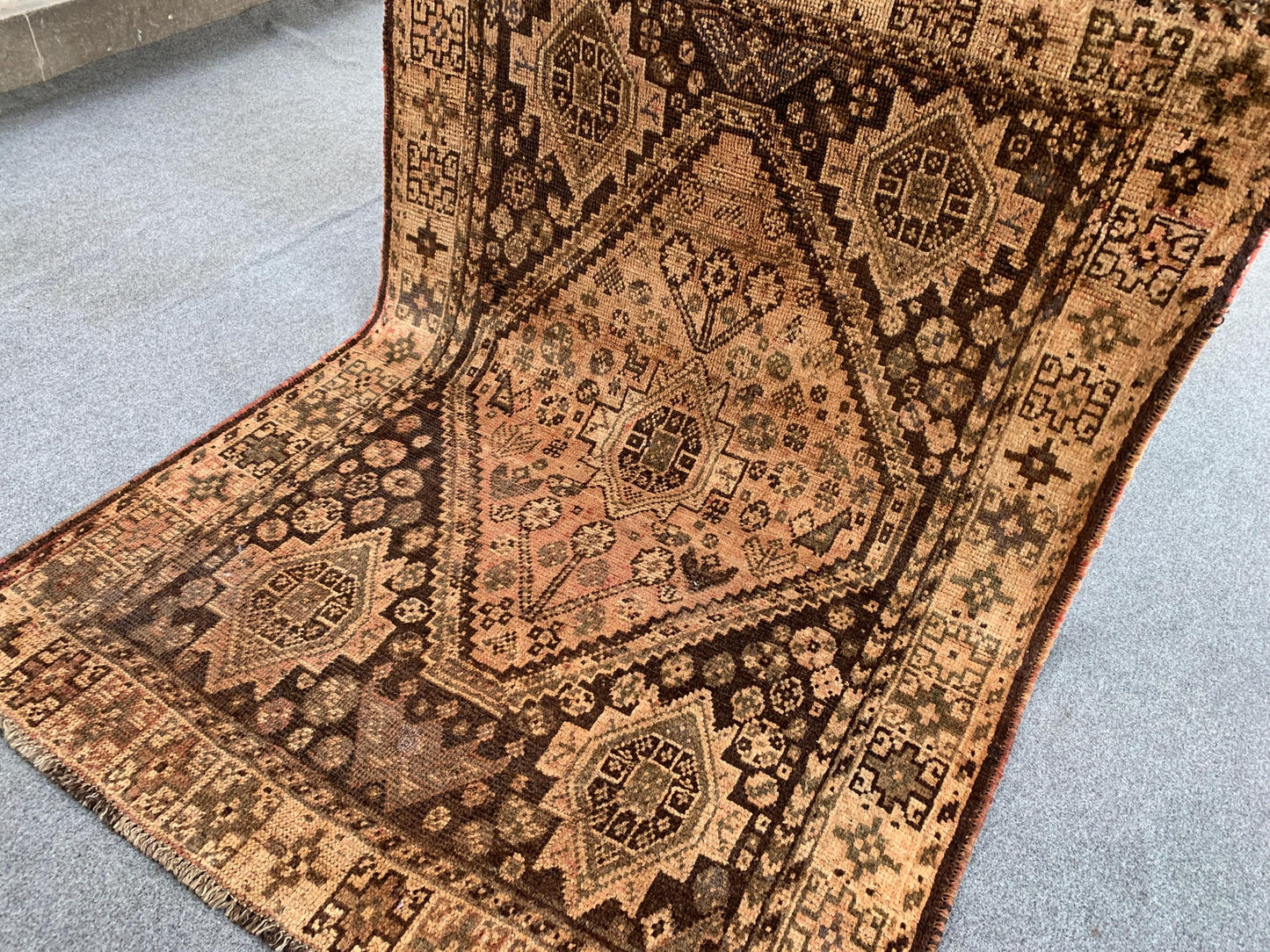 4x5 ft Caucasian design Rug Afghan Handmade Wool Rug, Antique Oriental Rug, One of a kind Rug, Turkmen Tribal Rug, Low Pile Rug Bedroom Rug.