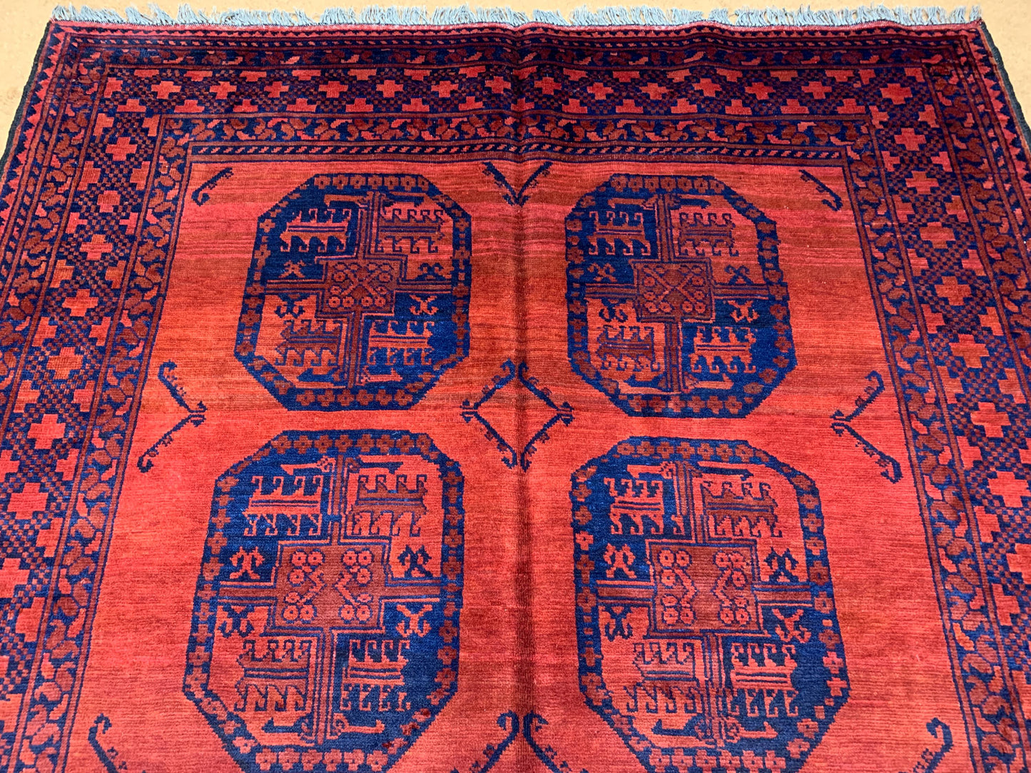 Vintage Rug 5x6 ft Handmade Afghan Rug, Antique Ersari design Khal Muhammadi Rug, Turkmen Tribal Rug, Oriental Wool Rug Bedroom Kitchen Rug.