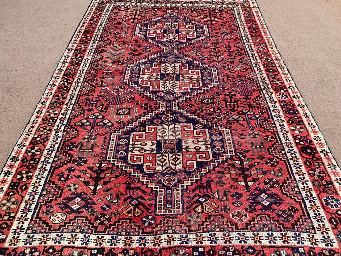 Vintage Pictorial Rug 5x8 ft Afghan Handmade Rug, Pictorial Caucasian design Rug, Oriental Wool Rug, Tribal Turkmen Rug Kitchen Bedroom Rug.