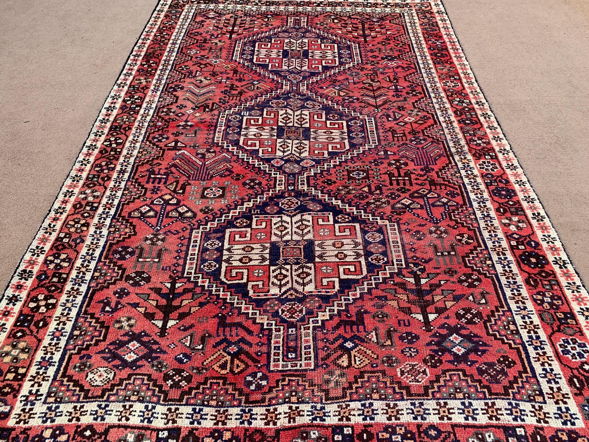 Vintage Pictorial Rug 5x8 ft Afghan Handmade Rug, Pictorial Caucasian design Rug, Oriental Wool Rug, Tribal Turkmen Rug Kitchen Bedroom Rug.