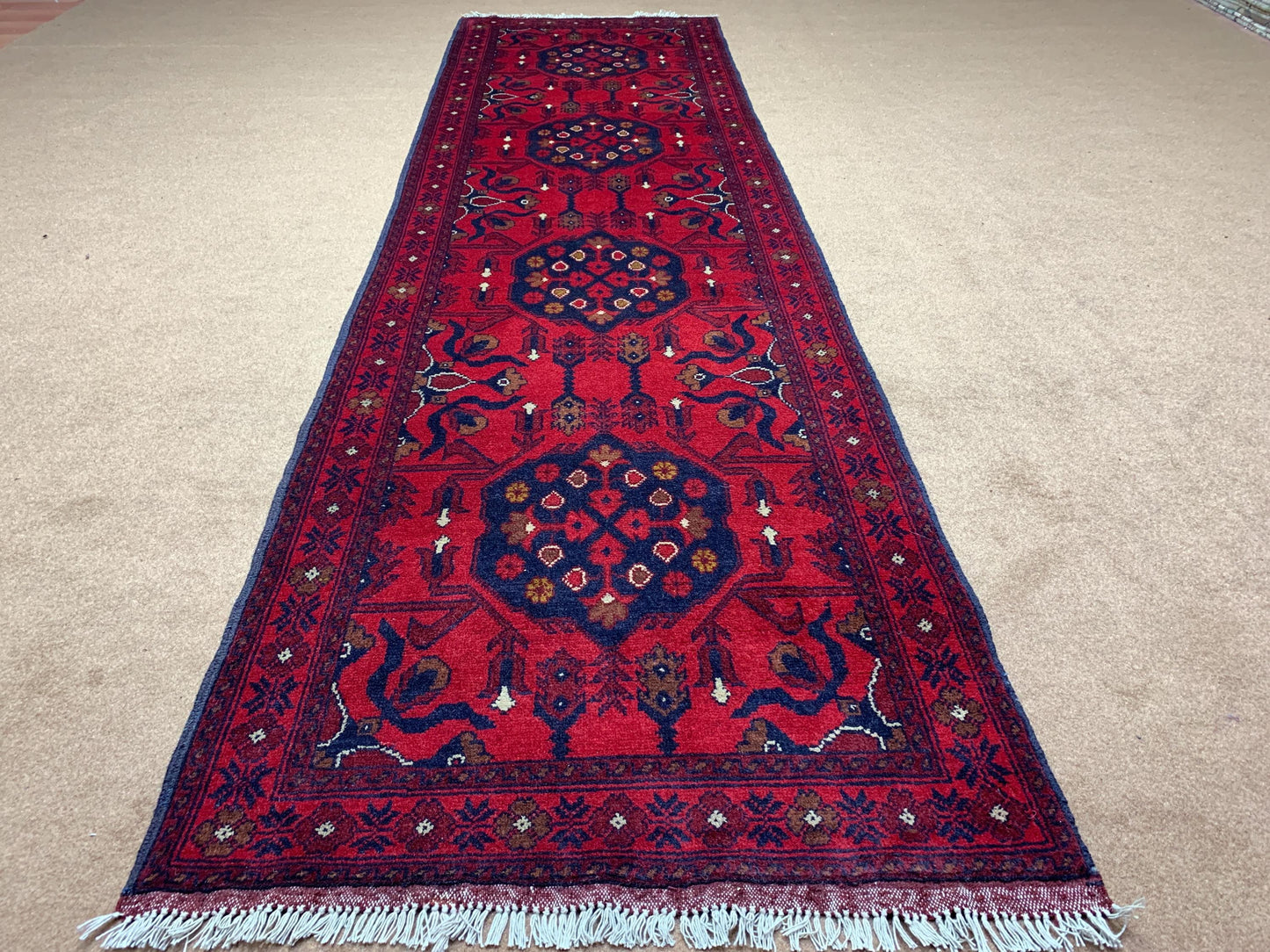 Bukhara Runner Rug 3x10 ft Handmade Afghan Wool Rug, Red Bukhara Floral Rug Oriental Turkmen Rug Khal Mukhammadi Rug Hallway Runner Rug etc.