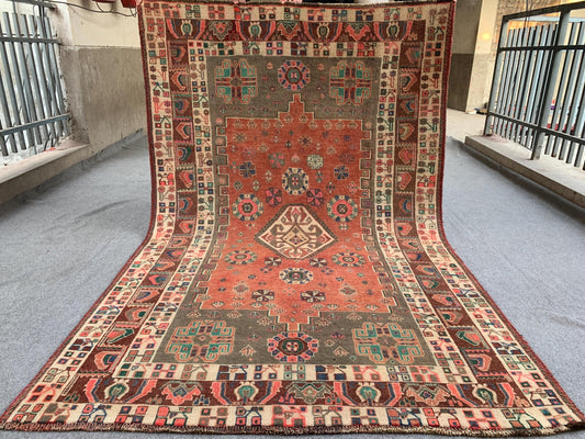 Caucasian Vintage Afghan Rug 5x8 ft Handmade Wool Rug, Geometric Antique Rug, Low Pile Rug, Turkmen Tribal Rug, Bedroom Rug Living Room Rug.