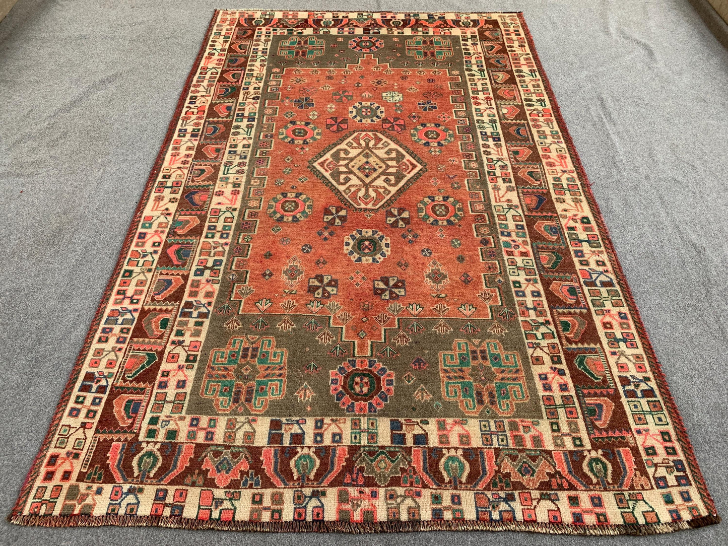 Caucasian Vintage Afghan Rug 5x8 ft Handmade Wool Rug, Geometric Antique Rug, Low Pile Rug, Turkmen Tribal Rug, Bedroom Rug Living Room Rug.