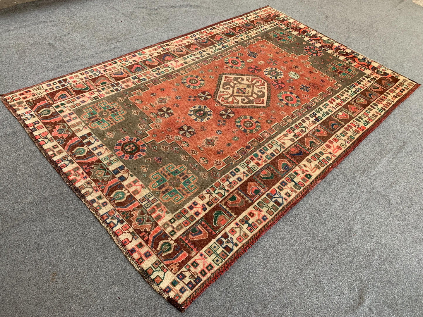 Caucasian Vintage Afghan Rug 5x8 ft Handmade Wool Rug, Geometric Antique Rug, Low Pile Rug, Turkmen Tribal Rug, Bedroom Rug Living Room Rug.