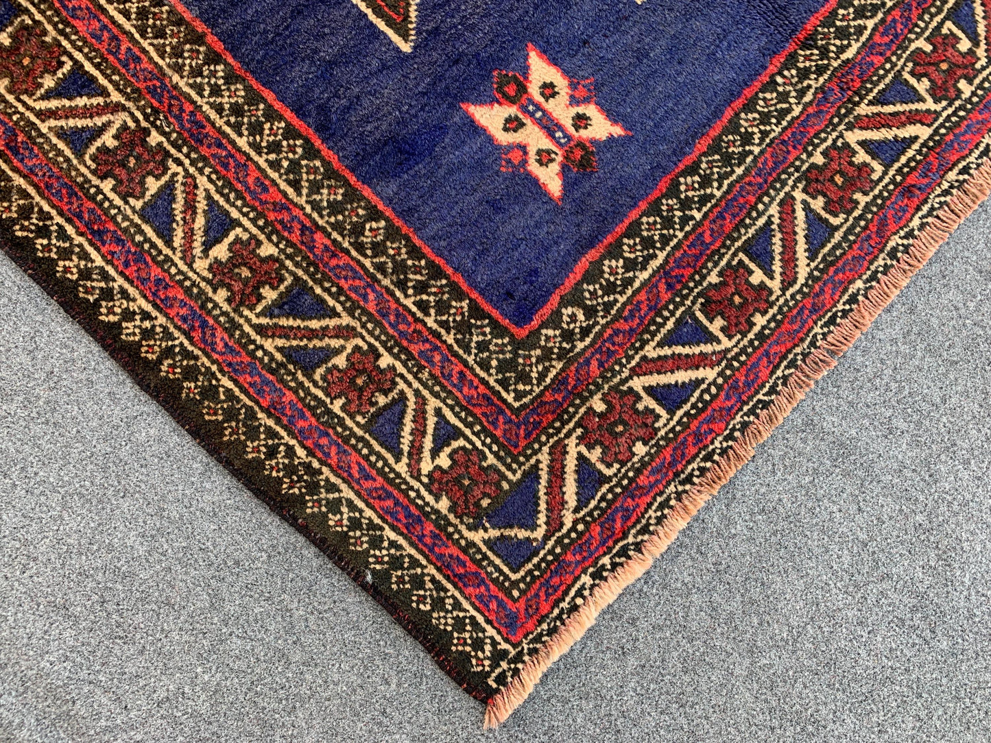 Blue Vintage Rug 4x7 ft Handmade Afghan Rug, Baluchi Rug, Geometric Rug, Oriental Wool Rug, Tribal Antique Rug Entryway Bedroom Kitchen Rug.