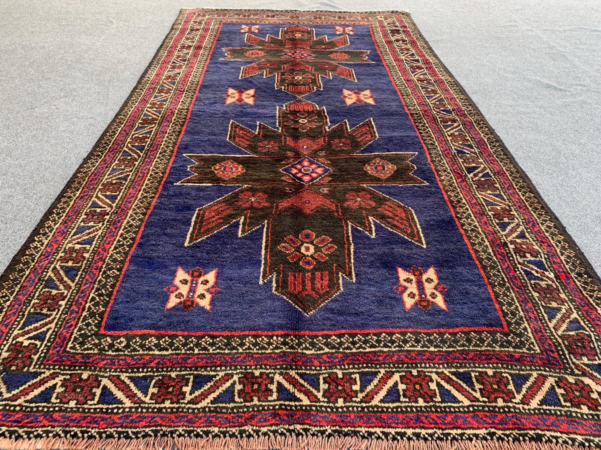 Blue Vintage Rug 4x7 ft Handmade Afghan Rug, Baluchi Rug, Geometric Rug, Oriental Wool Rug, Tribal Antique Rug Entryway Bedroom Kitchen Rug.