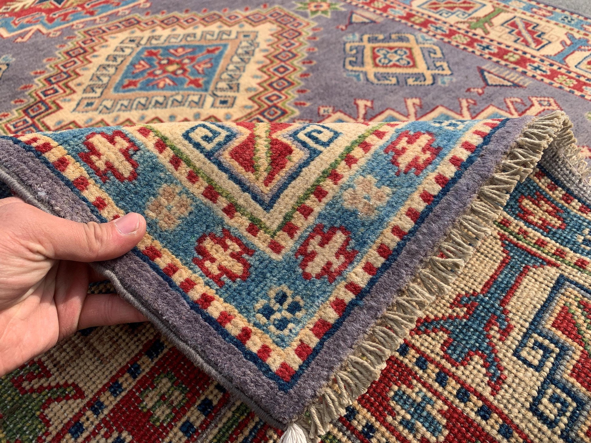 Grey Kazak Rug 4x6 ft Afghan Handmade Wool Rug, Tribal Geometric Rug, Peshawari Kazak Rug, Traditional Turkmen Rug, Bedroom Living Room Rug.