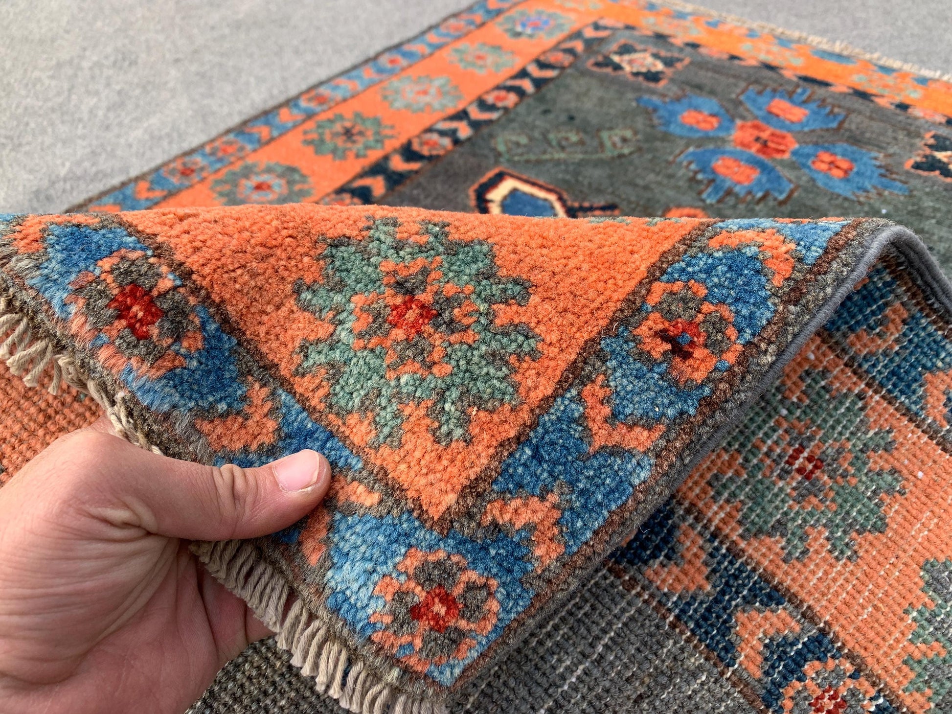 3x4 ft Grey Afghan Rug Handmade Kazak Wool Rug, Tribal Geometric Rug, Peshawari Kazak Rug, Traditional Turkmen Rug Entryway Bedroom Rug etc.