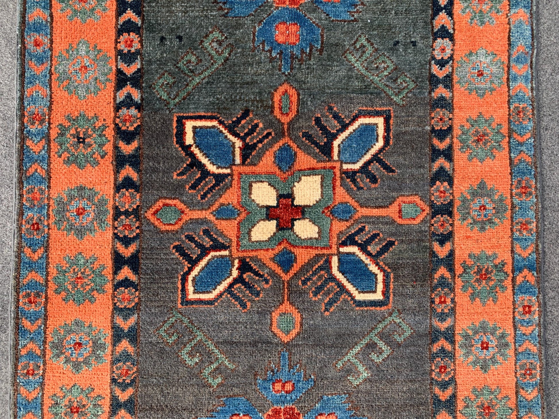 3x4 ft Grey Afghan Rug Handmade Kazak Wool Rug, Tribal Geometric Rug, Peshawari Kazak Rug, Traditional Turkmen Rug Entryway Bedroom Rug etc.