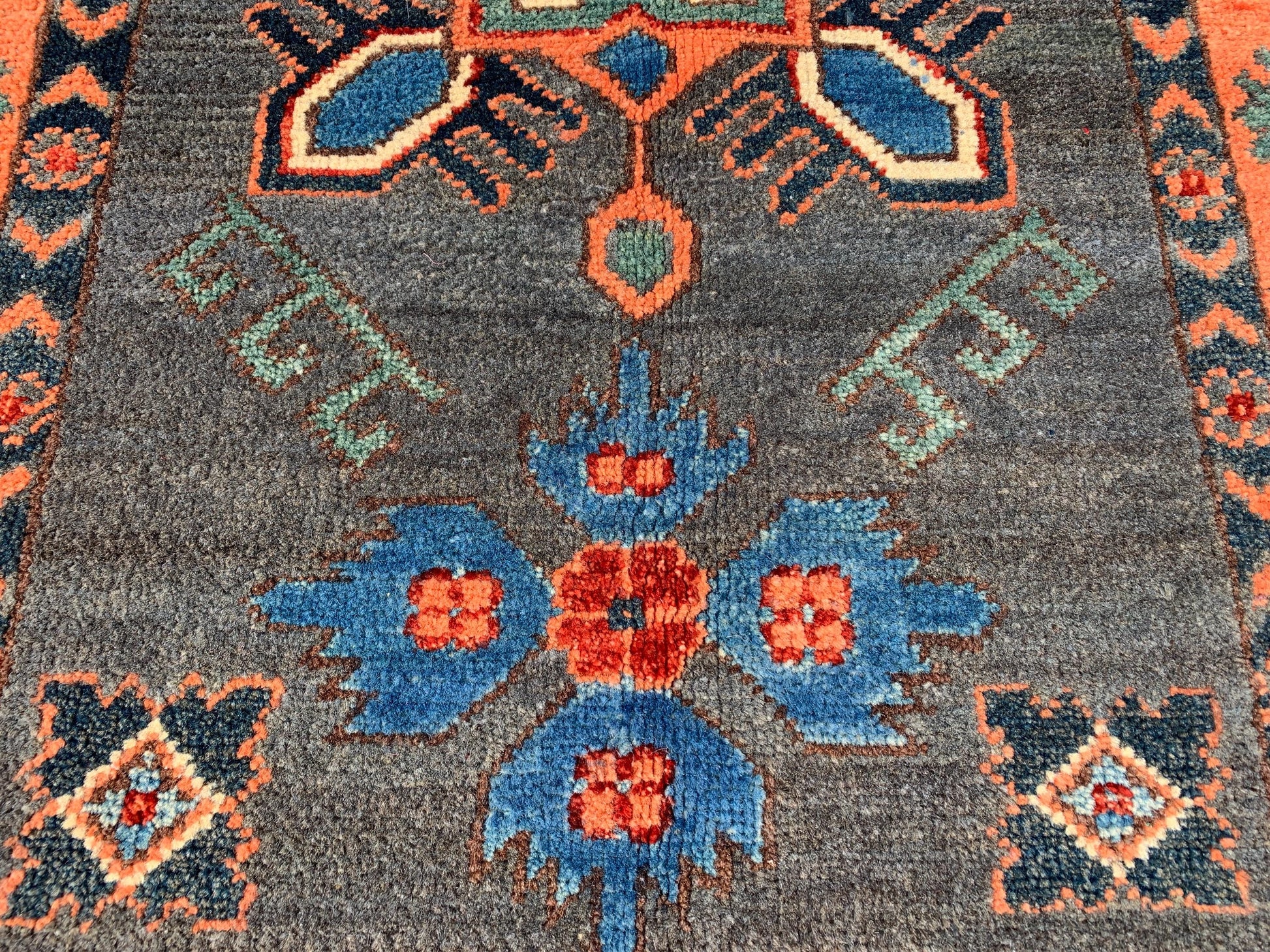 3x4 ft Grey Afghan Rug Handmade Kazak Wool Rug, Tribal Geometric Rug, Peshawari Kazak Rug, Traditional Turkmen Rug Entryway Bedroom Rug etc.